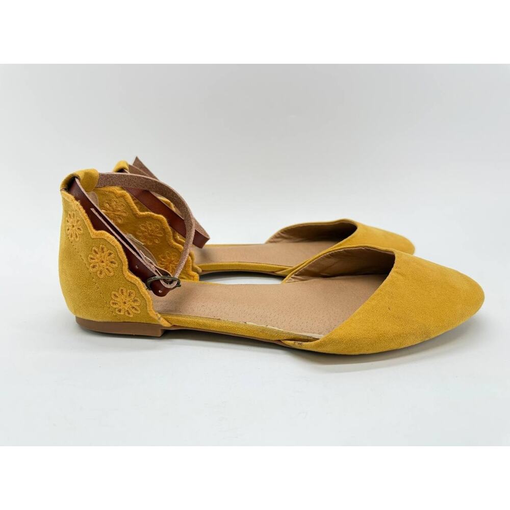 Torrid Women's Size 11W Mustard Yellow Embroidered Ankle Tie Pointed Flats - Picture 3 of 10